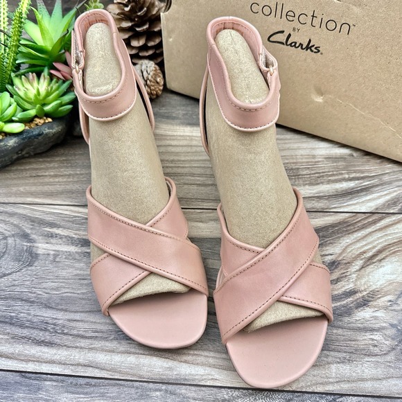 NIB Clarks Caroleigh Rise 9M Dark Blush Leather Block Heel Ankle Strap Sandal - Picture 2 of 12